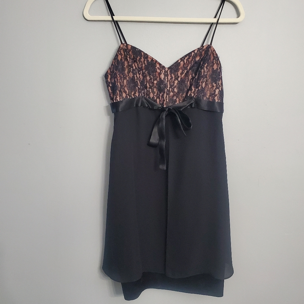 Boulevard De Paris VTG Black & Pink Satin & Lace Babydoll Dress Coquette Sz 8
